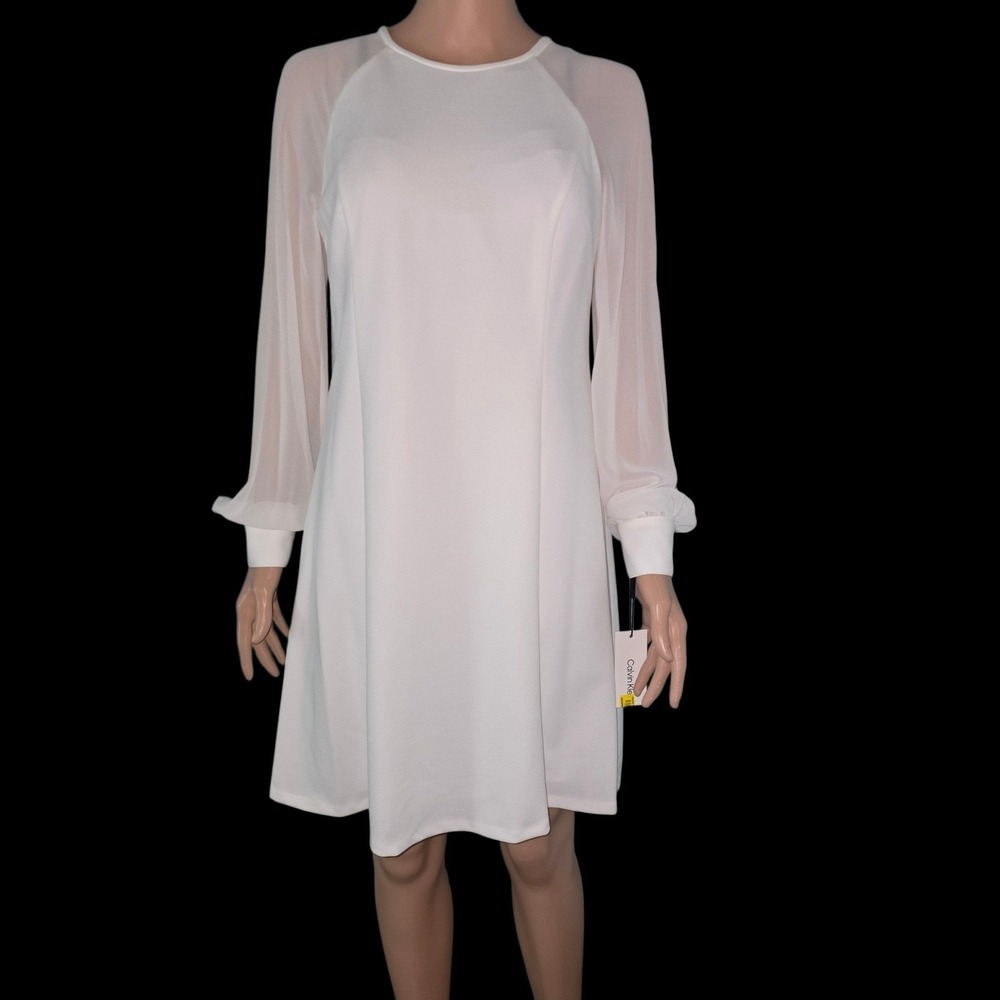 NWT Calvin Klein Illusion Sleeve A-line ivory Dress Women's 4